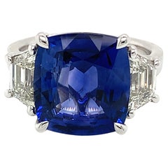 7.74 Carat Cushion Ceylon Sapphire 
Diamond Ring in Platinum