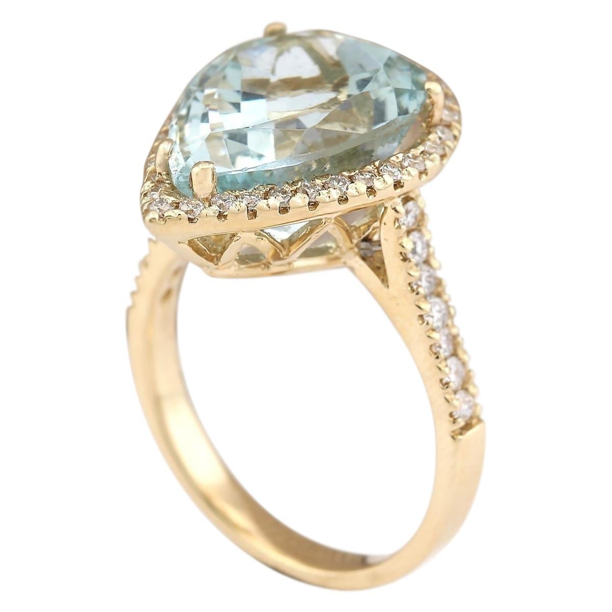 Pear Cut Aquamarine Diamond Ring In 14 Karat Yellow Gold  For Sale
