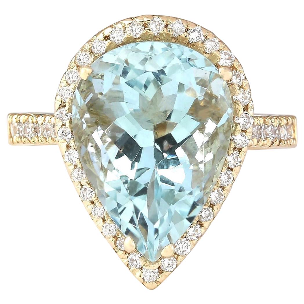 Aquamarine Diamond Ring In 14 Karat Yellow Gold 