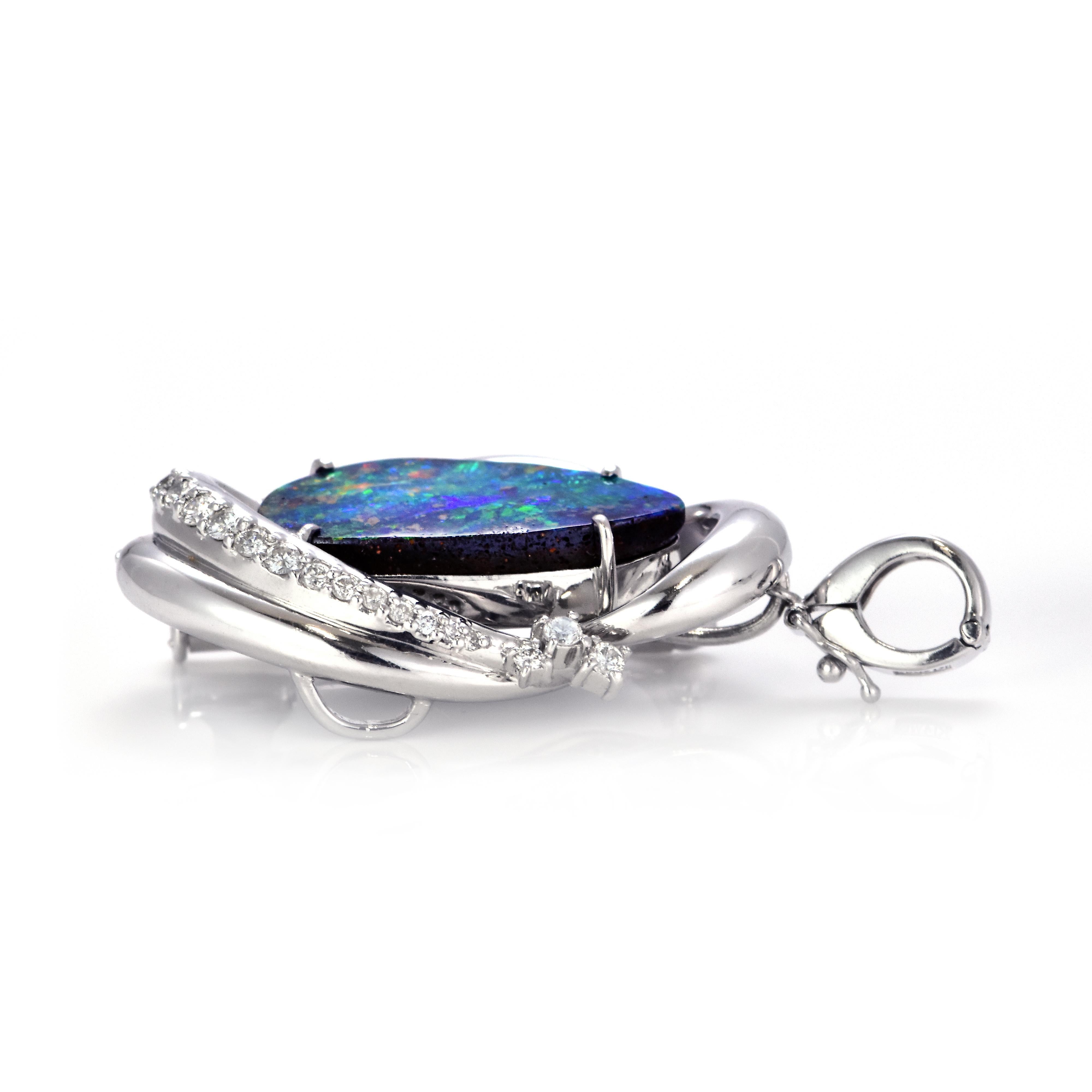 7.74 Carat Natural Australian Boulder Opal Pendant/Brooch Made in Platinum For Sale 2