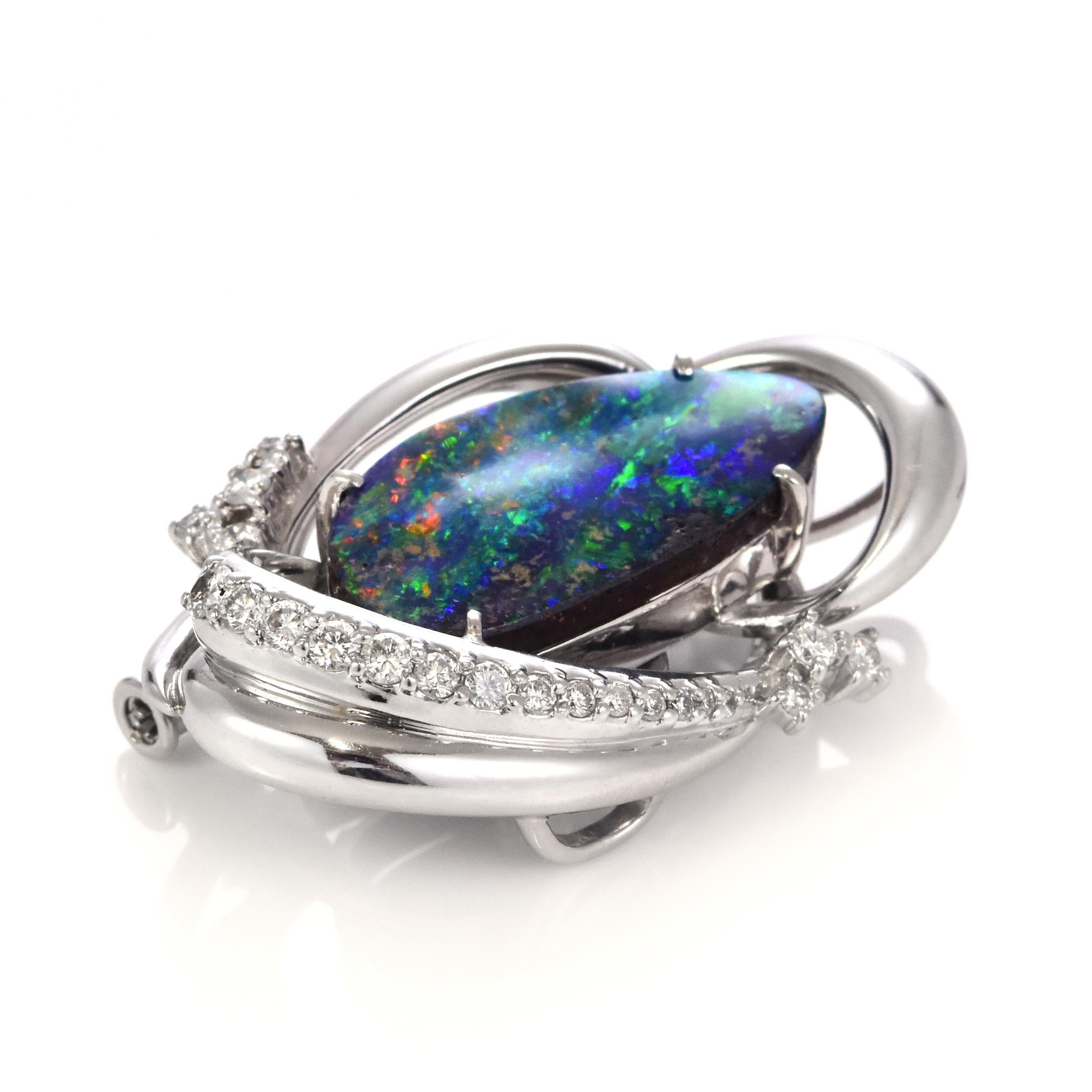 7.74 Carat Natural Australian Boulder Opal Pendant/Brooch Made in Platinum For Sale 3