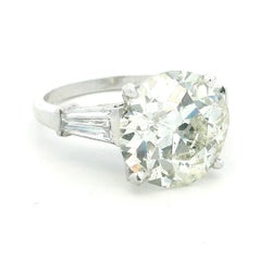 7.74 Carat Old European Cut Diamond Platinum Three Stone Engagement Ring