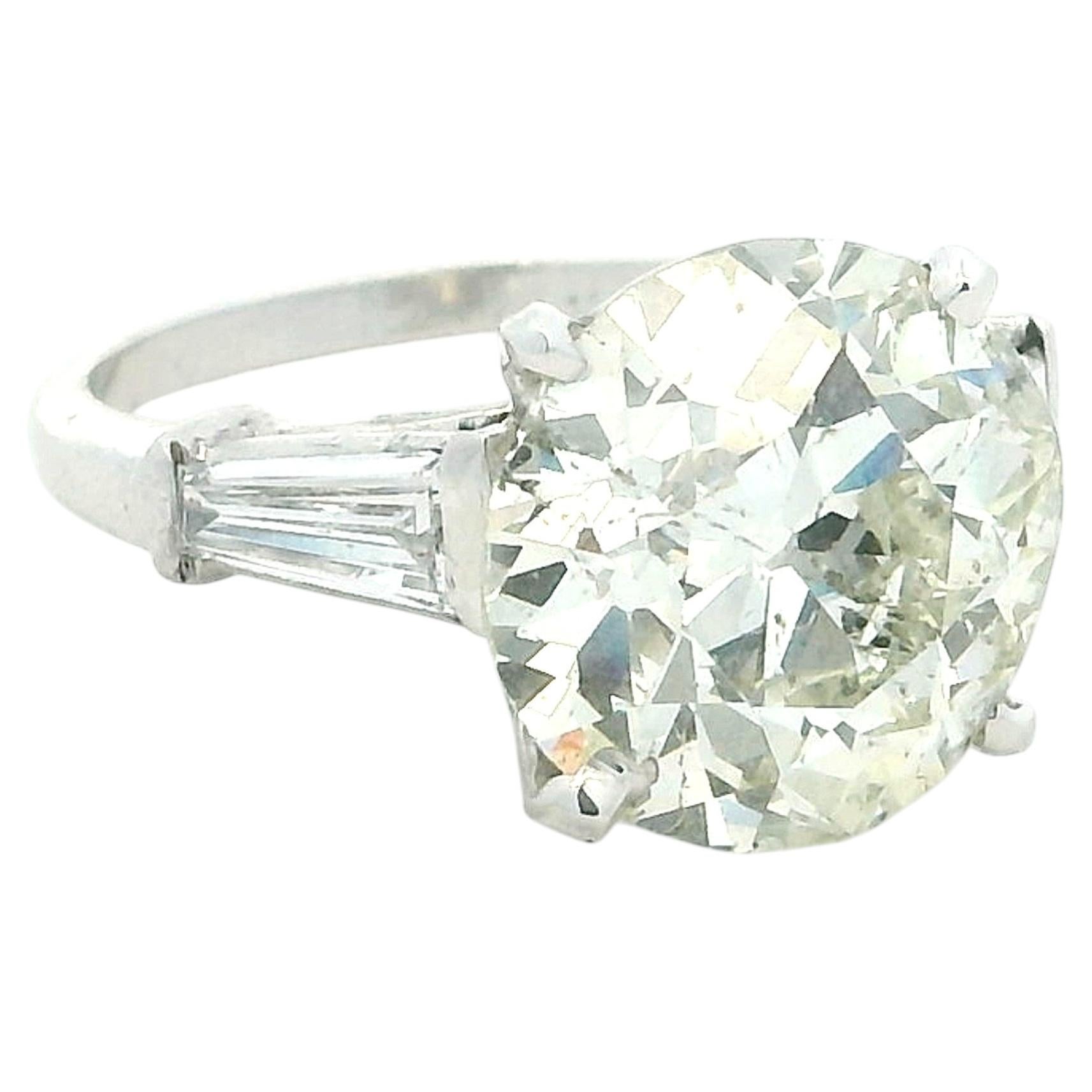7.74 Carat Old European Cut Diamond Platinum Three Stone Engagement Ring