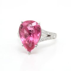 7.74 Carat Pink Tourmaline Split Shank Diamond Ring in 18K White Gold