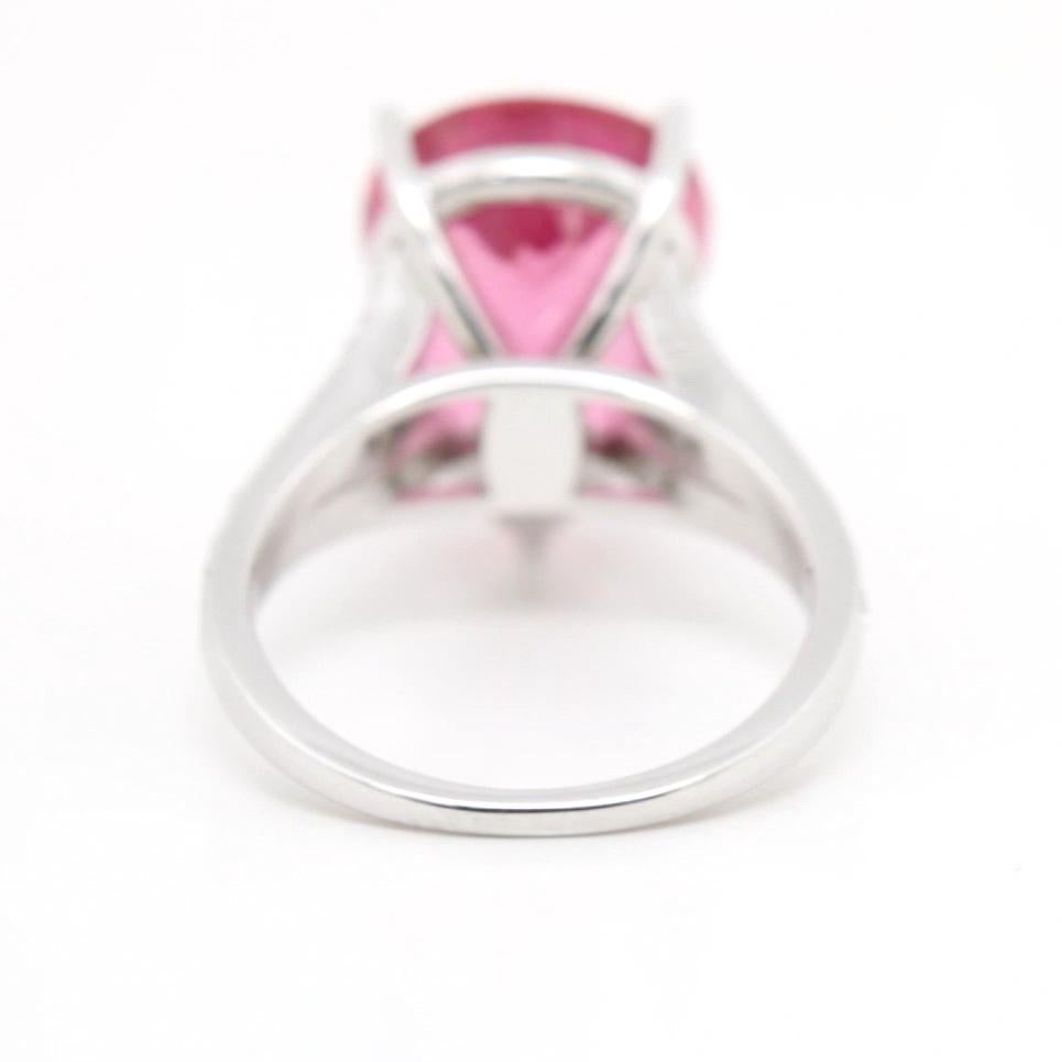 Pear Cut 7.74 Carat Pink Tourmaline Split Shank Diamond Ring in 18K White Gold For Sale