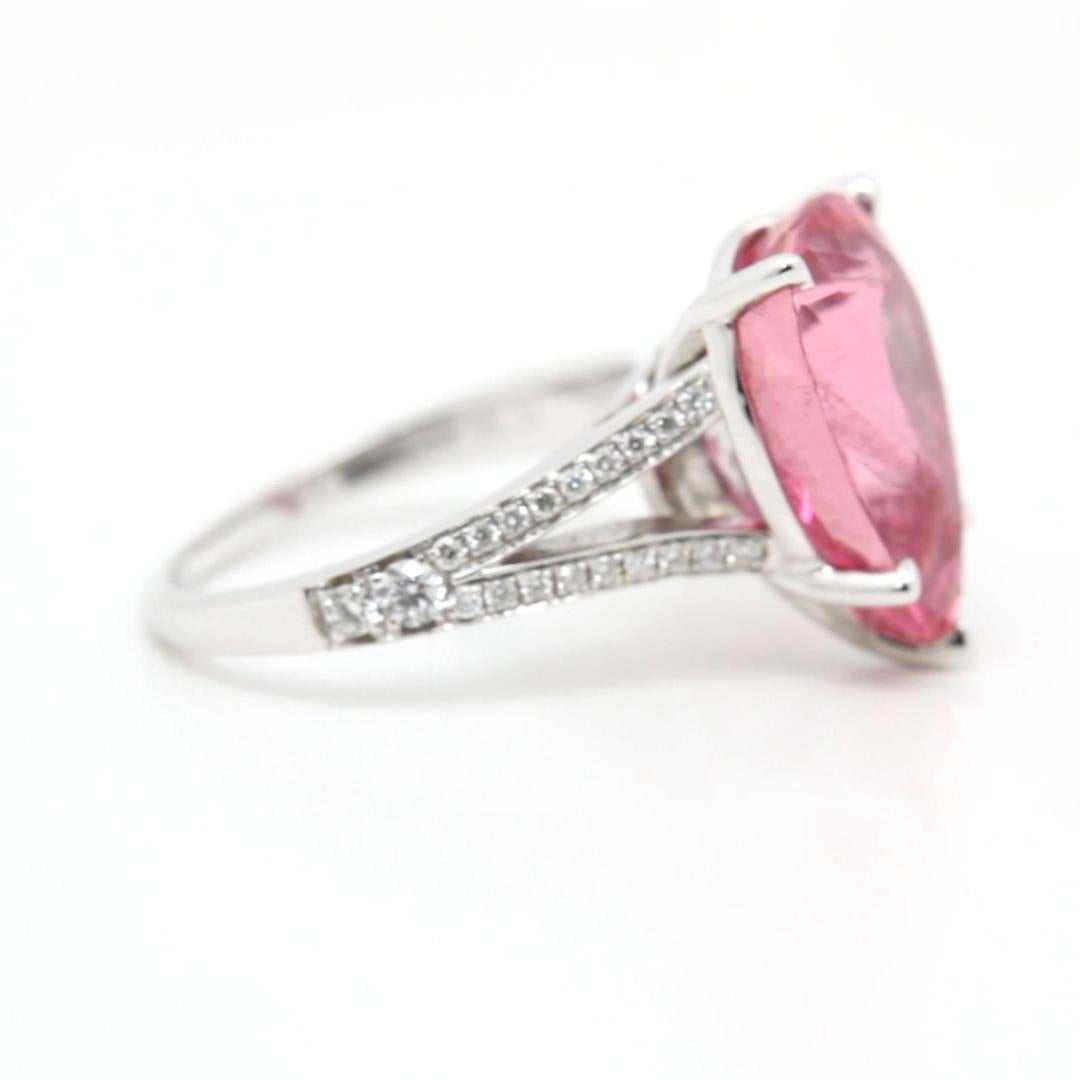 7.74 Carat Pink Tourmaline Split Shank Diamond Ring in 18K White Gold In New Condition For Sale In Hong Kong, HK