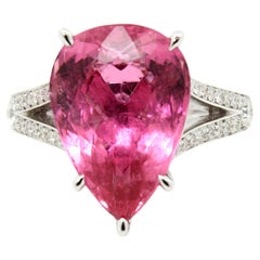 7.74 Carat Pink Tourmaline Split Shank Diamond Ring in 18K White Gold
