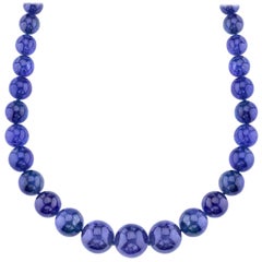 774 Carat Tanzanite Beads with Diamond Rondelles Necklace 18 Karat White Gold