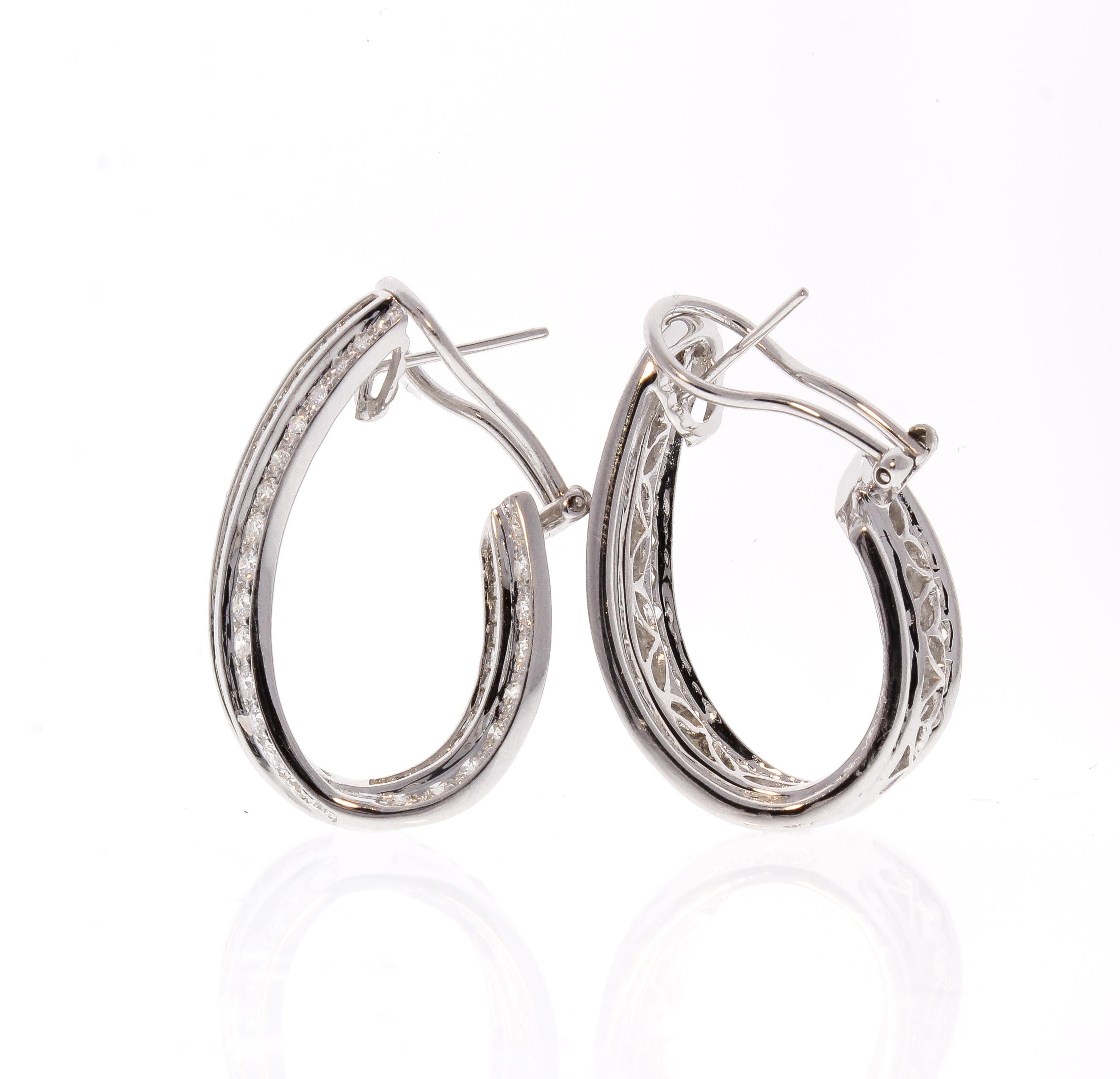 Contemporary 7.74 Carat Total Diamond J Hoop Earrings in 18 Karat White Gold