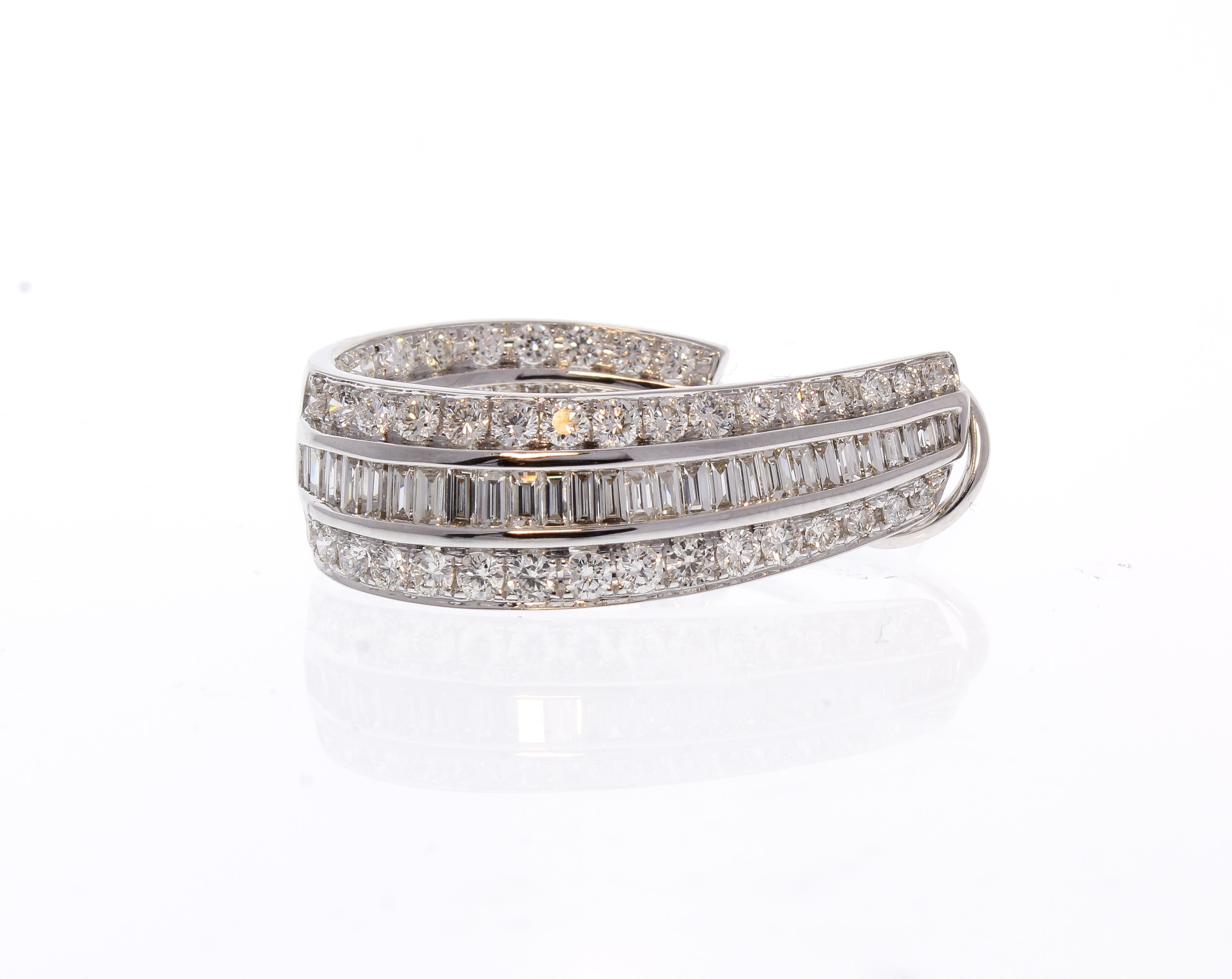 7.74 Carat Total Diamond J Hoop Earrings in 18 Karat White Gold 2