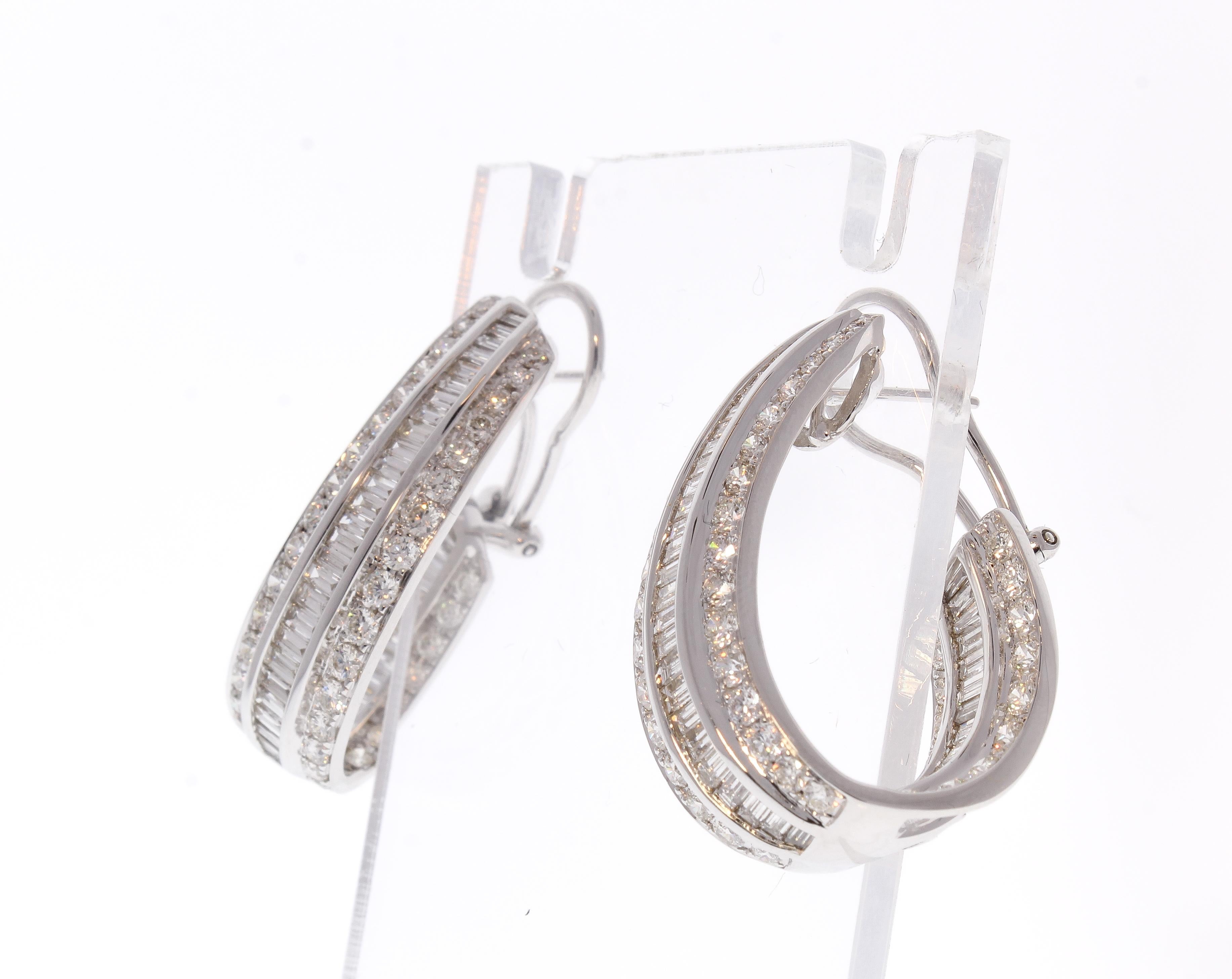 7.74 Carat Total Diamond J Hoop Earrings in 18 Karat White Gold 3