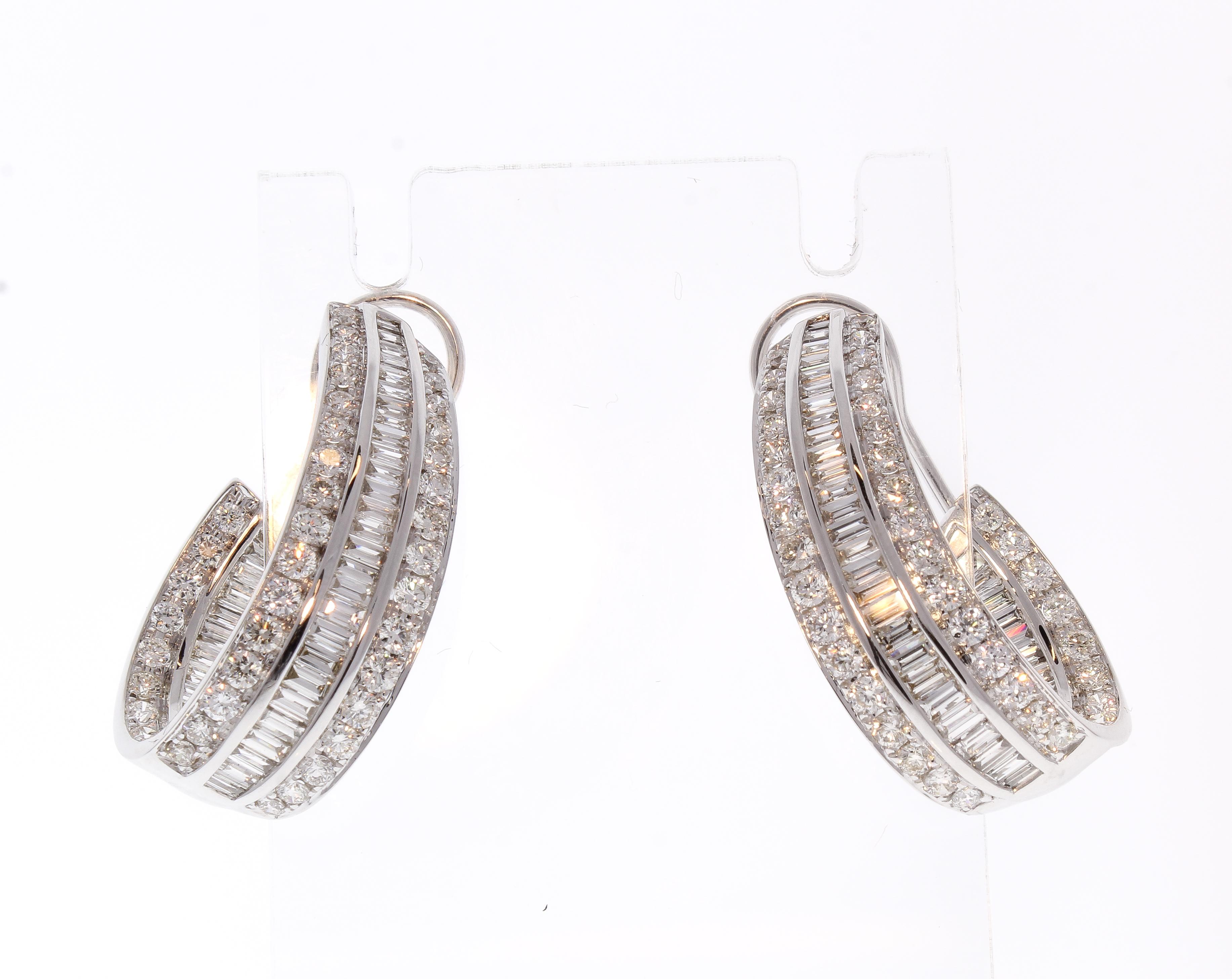 7.74 Carat Total Diamond J Hoop Earrings in 18 Karat White Gold 4