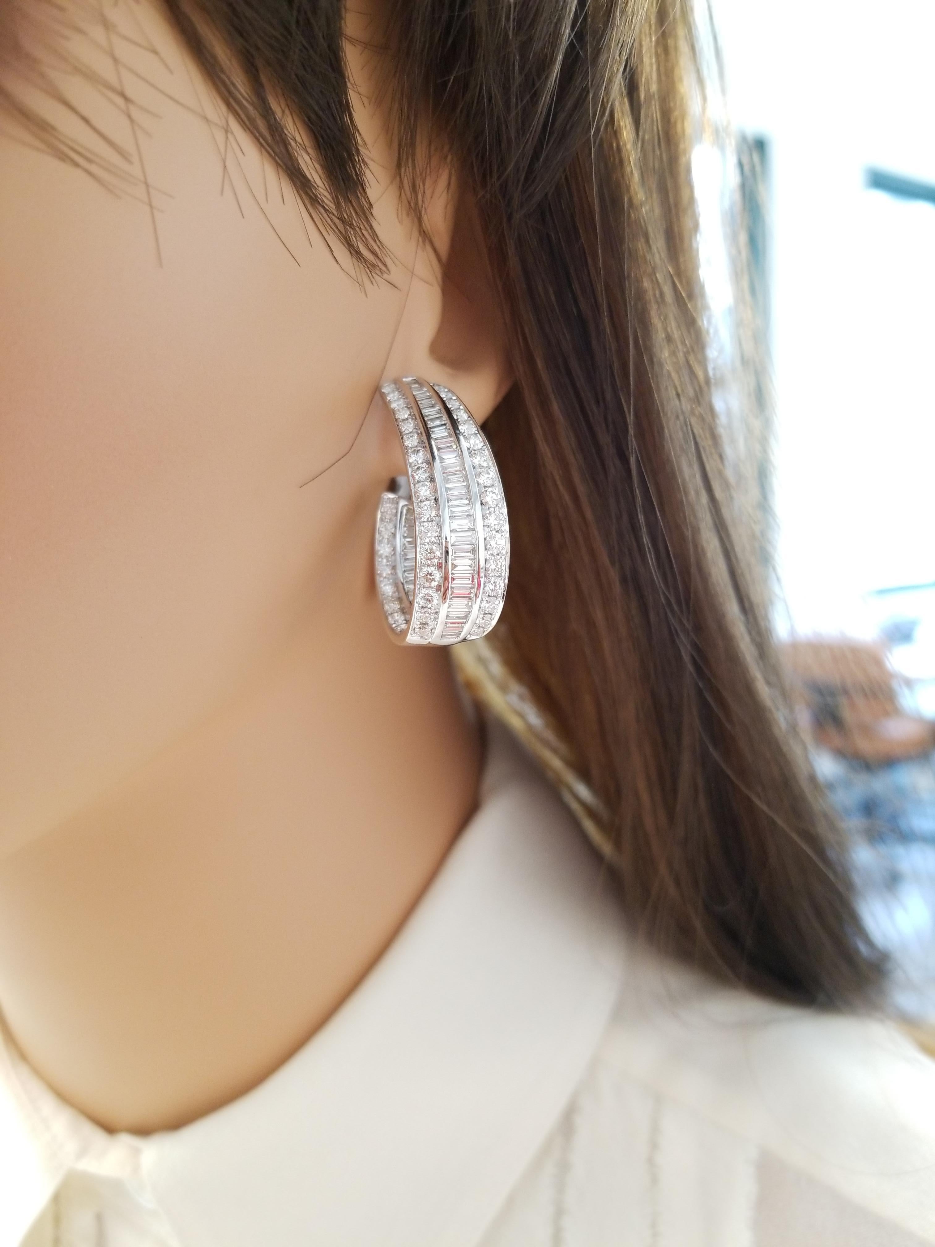 Women's 7.74 Carat Total Diamond J Hoop Earrings in 18 Karat White Gold