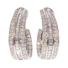 7.74 Carat Total Diamond J Hoop Earrings in 18 Karat White Gold