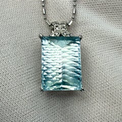 7.74ct Fancy Fantasy Cut Light Blue Aquamarine Diamond Platinum Pendant Necklace