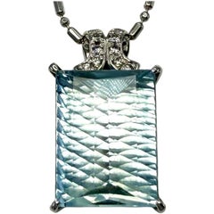 7.74ct Fancy Fantasy Cut Light Blue Aquamarine Diamond Platinum Pendant Necklace