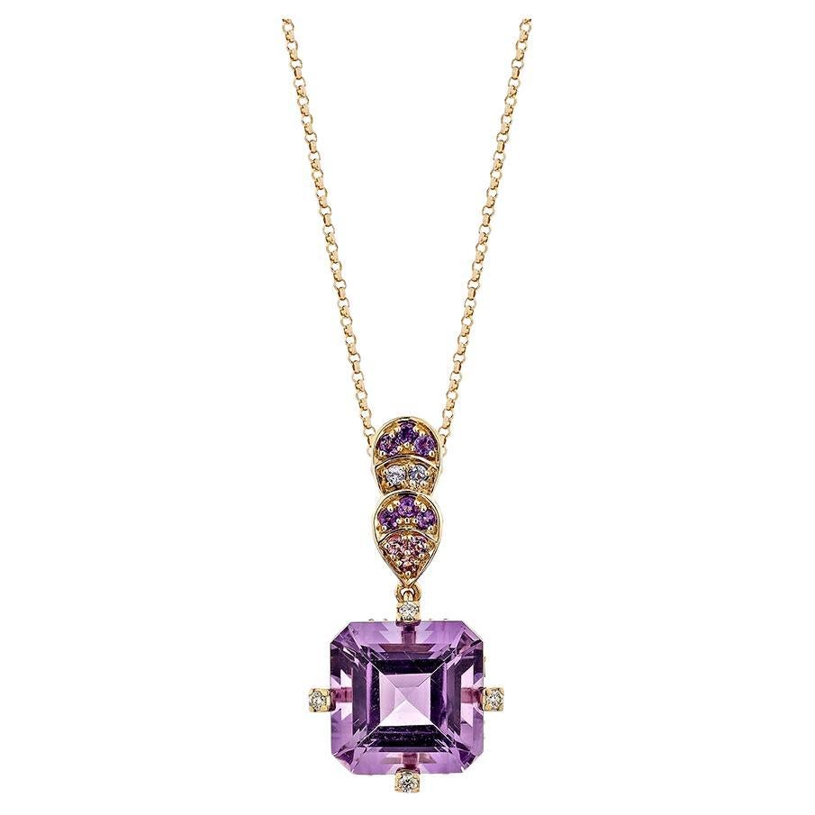 7.75 Carat Amethyst Pendant in 18KRG with Multi Gemstone and White Diamond. For Sale