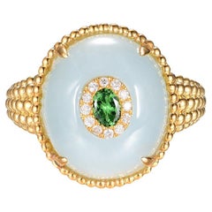 Bague aigue-marine et tsavorite de 7,75 carats en argent sterling plaqué or 18K