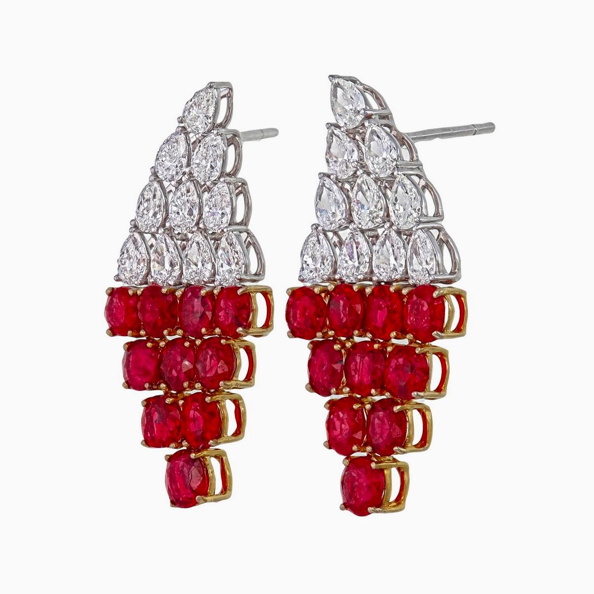 Modern 7.75 Carat Burma Ruby No Heat and Diamond Earrings in 18 Karat White Gold For Sale