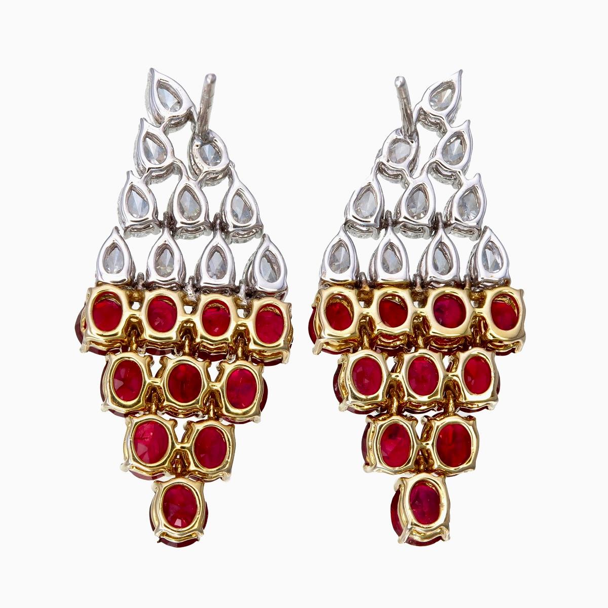 Pear Cut 7.75 Carat Burma Ruby No Heat and Diamond Earrings in 18 Karat White Gold For Sale