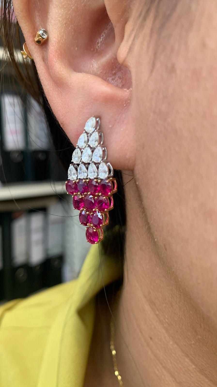 7.75 Carat Burma Ruby No Heat and Diamond Earrings in 18 Karat White Gold In New Condition For Sale In Bangkok, TH