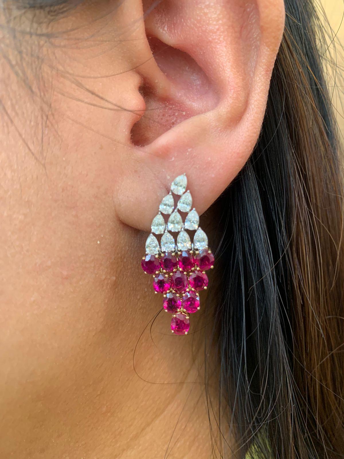 Women's 7.75 Carat Burma Ruby No Heat and Diamond Earrings in 18 Karat White Gold For Sale