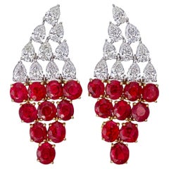 7.75 Carat Burma Ruby No Heat and Diamond Earrings in 18 Karat White Gold