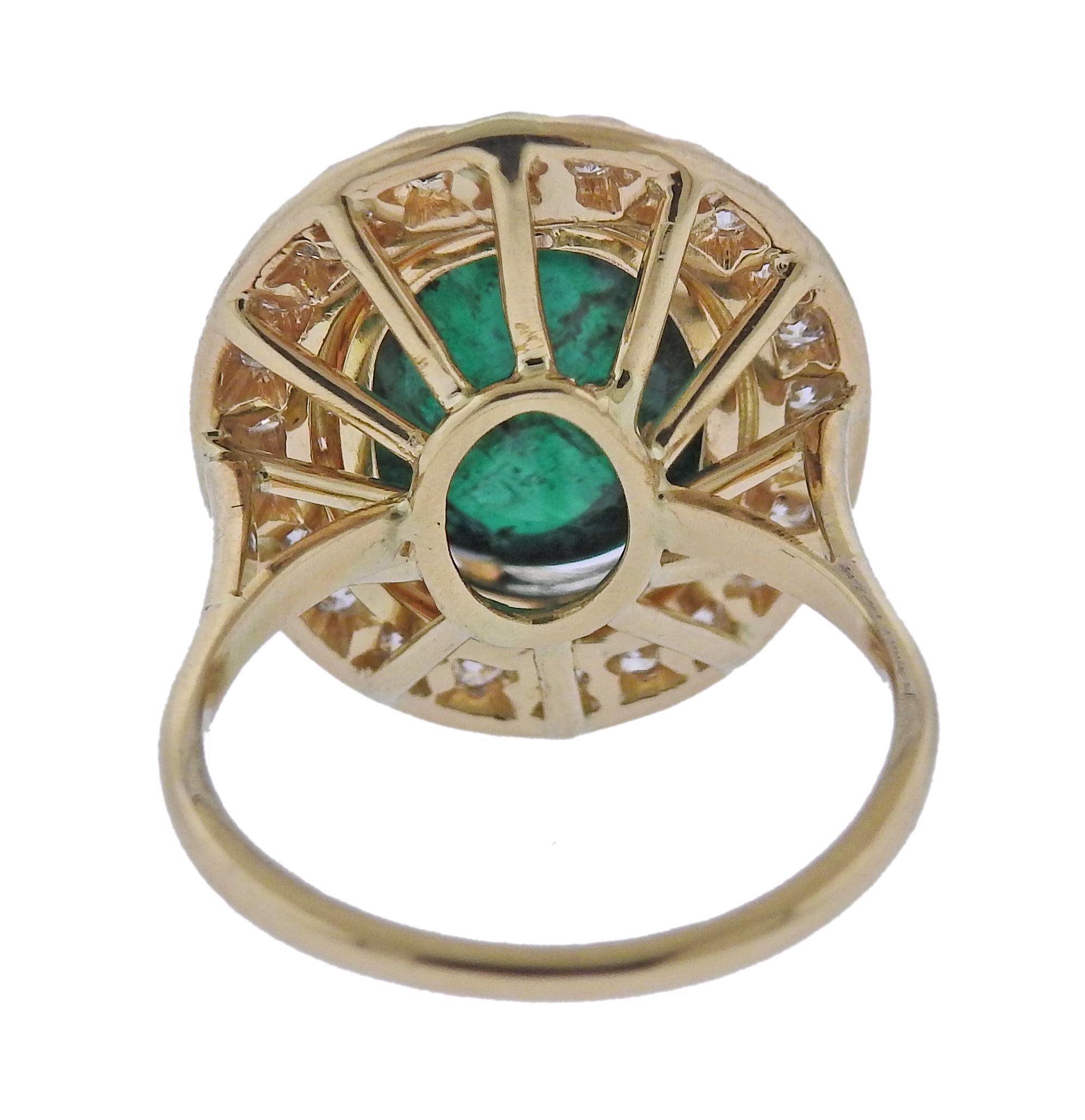 7.75 Carat Emerald Cabochon Diamond Gold Ring In Good Condition For Sale In New York, NY
