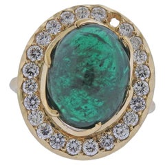 7.75 Carat Emerald Cabochon Diamond Gold Ring