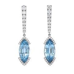 Boucles d'oreilles en platine « Merkaba » avec une aigue-marine taille marquise de 7,75 carats et un diamant de 1,57 carat
