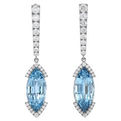 Boucles d'oreilles en platine « Merkaba » avec une aigue-marine taille marquise de 7,75 carats et un diamant de 1,57 carat
