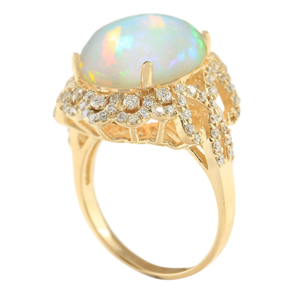 Oval Cut Opal Diamond Ring In 14 Karat Yellow Gold  For Sale
