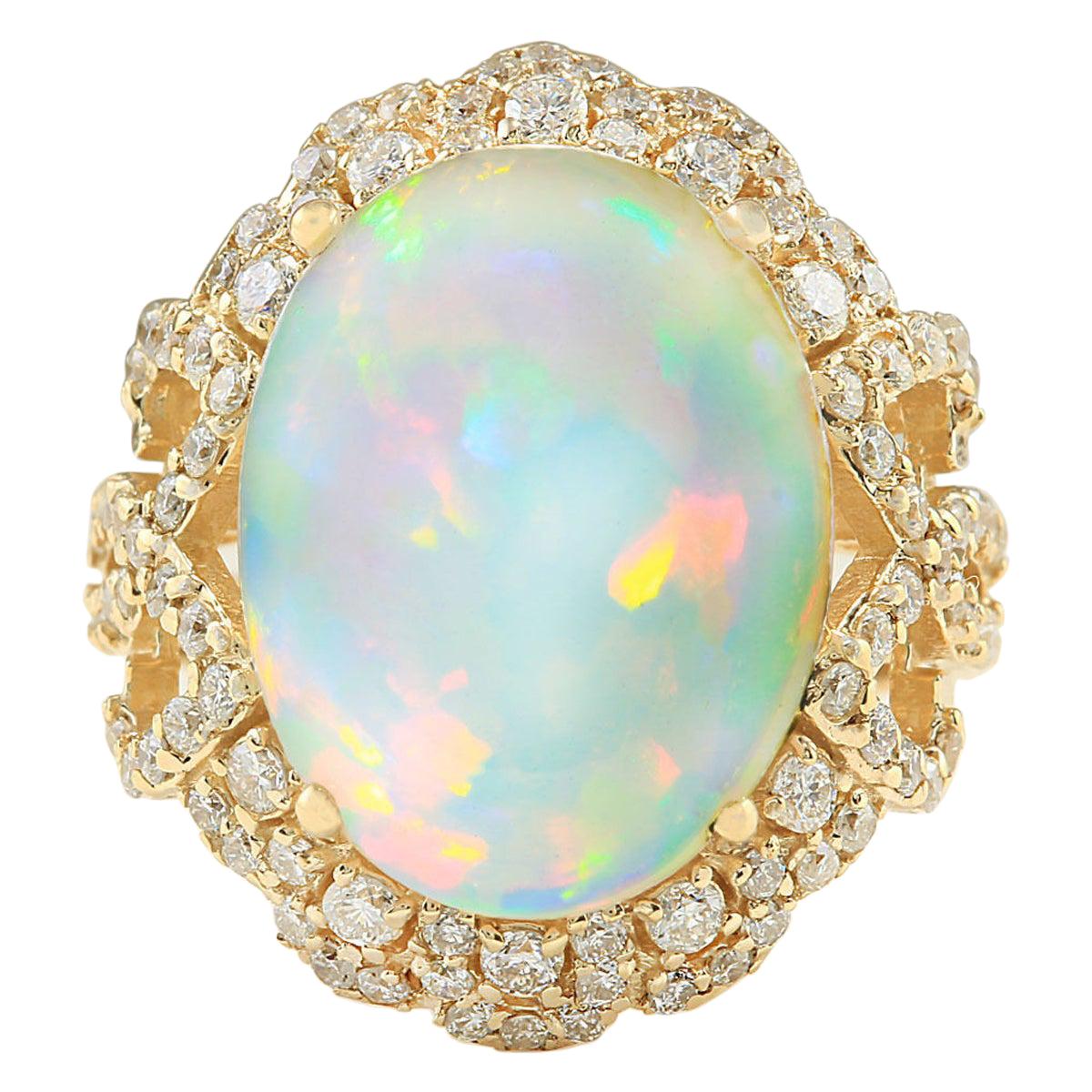 Opal Diamond Ring In 14 Karat Yellow Gold  For Sale