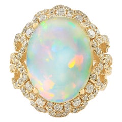 Opal Diamond Ring In 14 Karat Yellow Gold