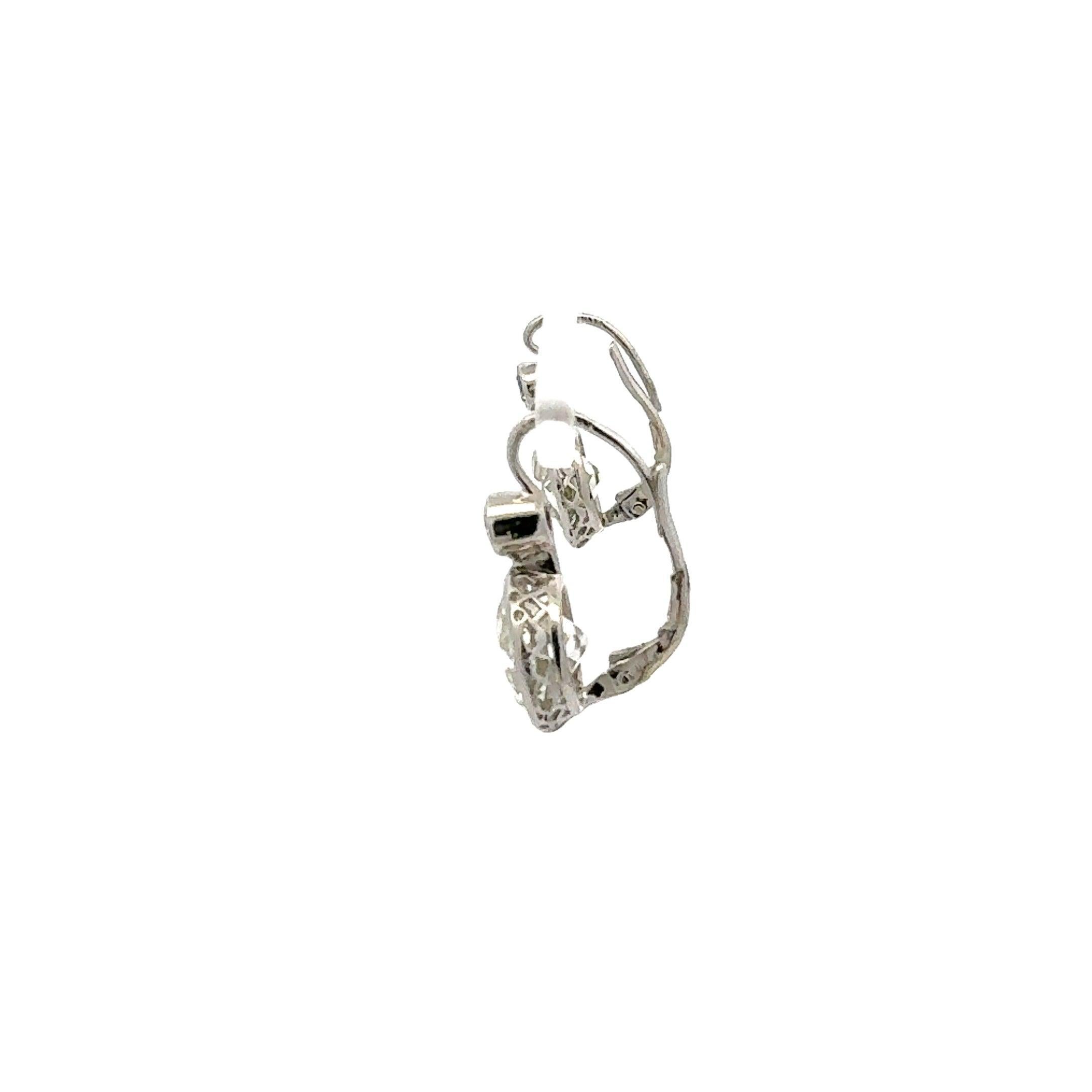 7.75 Carat Old European Cut M VS1 Diamond 14 Karat White Gold Leverback Earrings For Sale 1