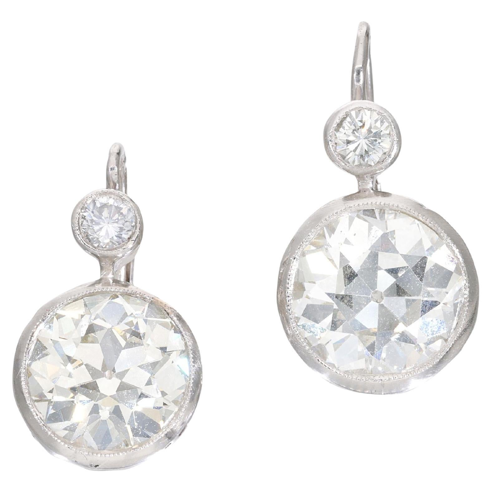 7.75 Carat Old European Cut M VS1 Diamond 14 Karat White Gold Leverback Earrings
