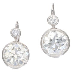 7.75 Carat Old European Cut M VS1 Diamond 14 Karat White Gold Leverback Earrings