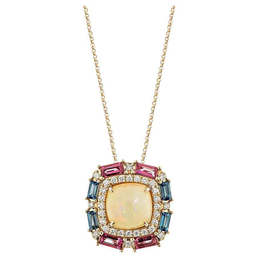 7.75 Carat Opal Pendant in 18KRG with Multi Gemstone and White Diamond.