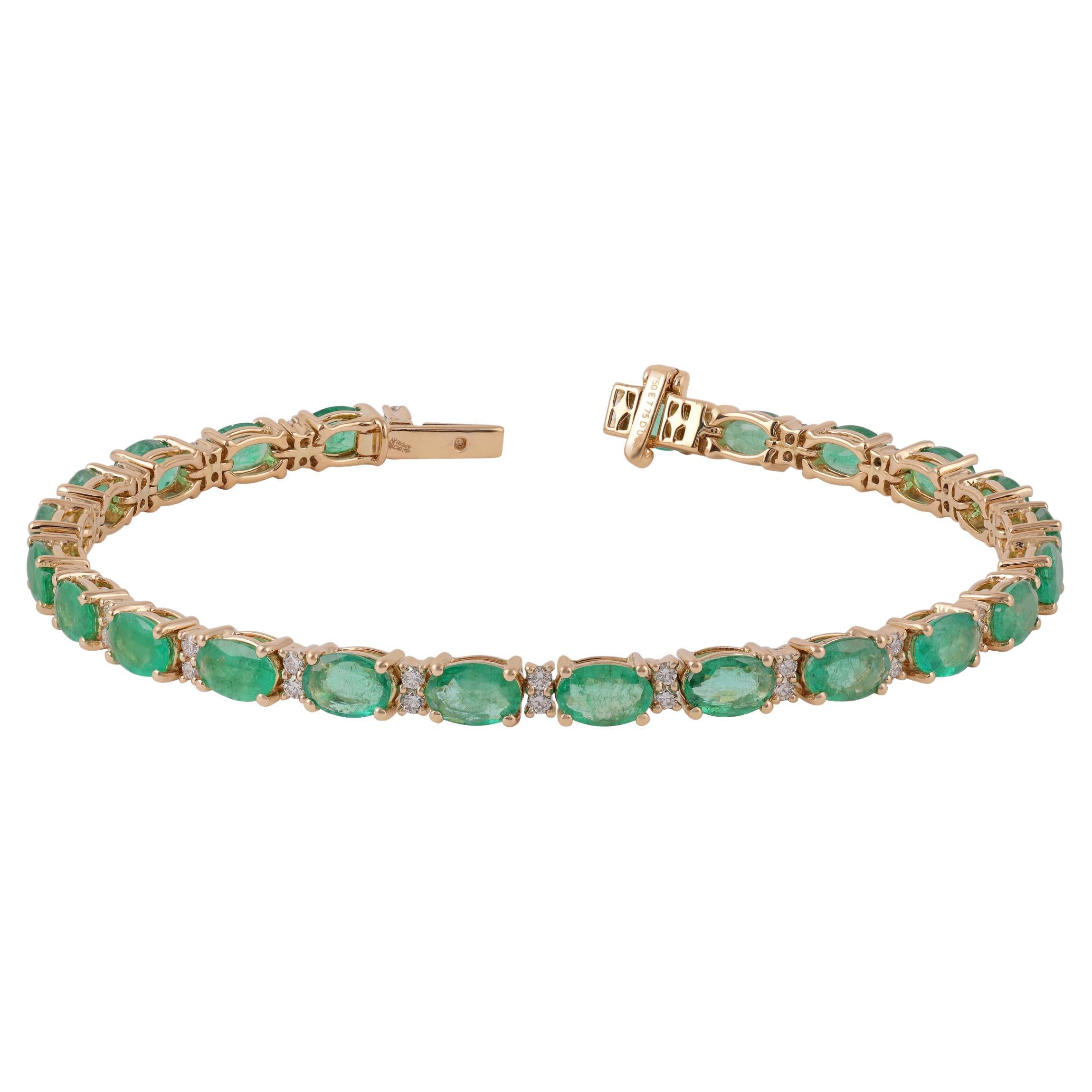 7.75 Carat Zambian Emerald Oval Cuts & Diamonds Bracelet 18k Yellow Gold For Sale