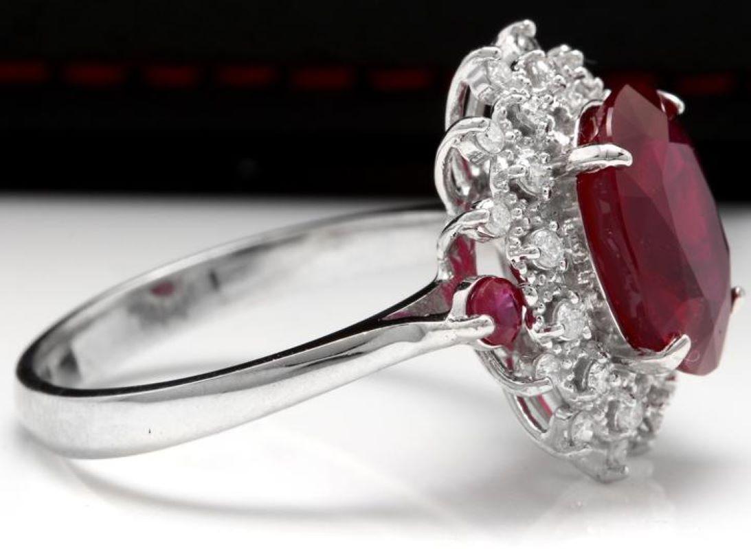 Mixed Cut 7.75 Carats Impressive Red Ruby and Diamond 14K White Gold Ring For Sale
