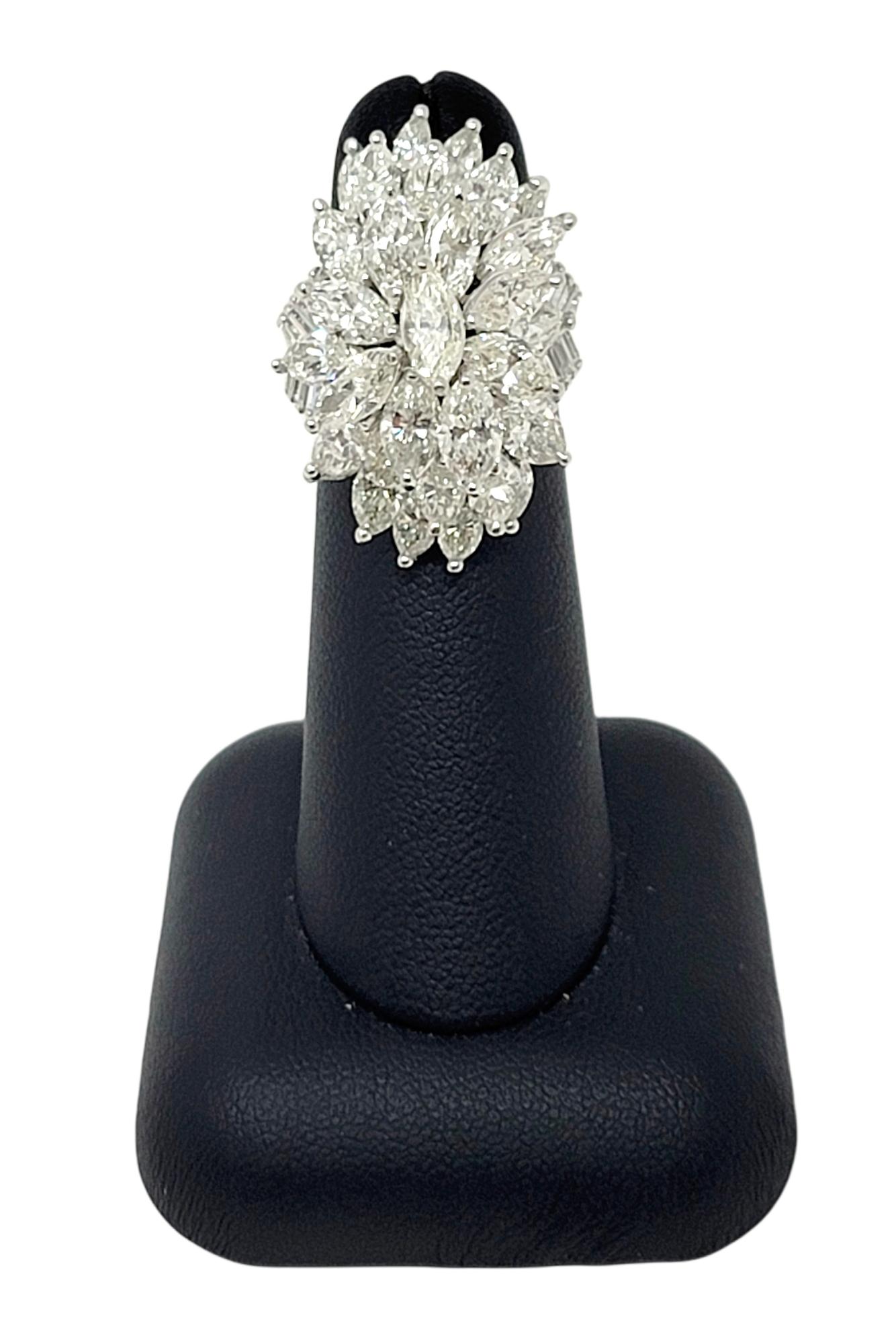 7.75 Carats Marquis and Baguette Diamond Cluster Cocktail Ring in 18 Karat Gold  7