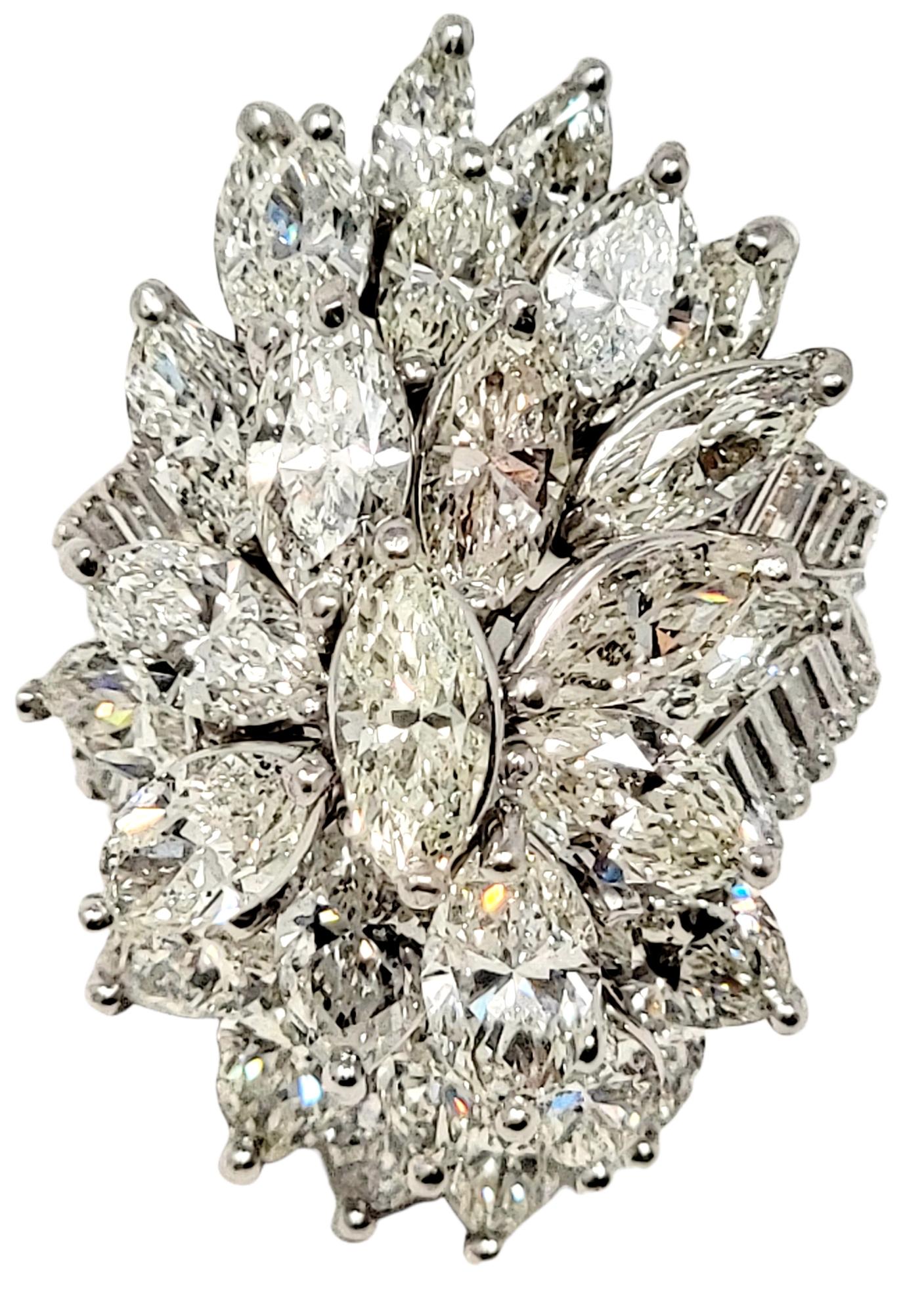 Contemporary 7.75 Carats Marquis and Baguette Diamond Cluster Cocktail Ring in 18 Karat Gold 