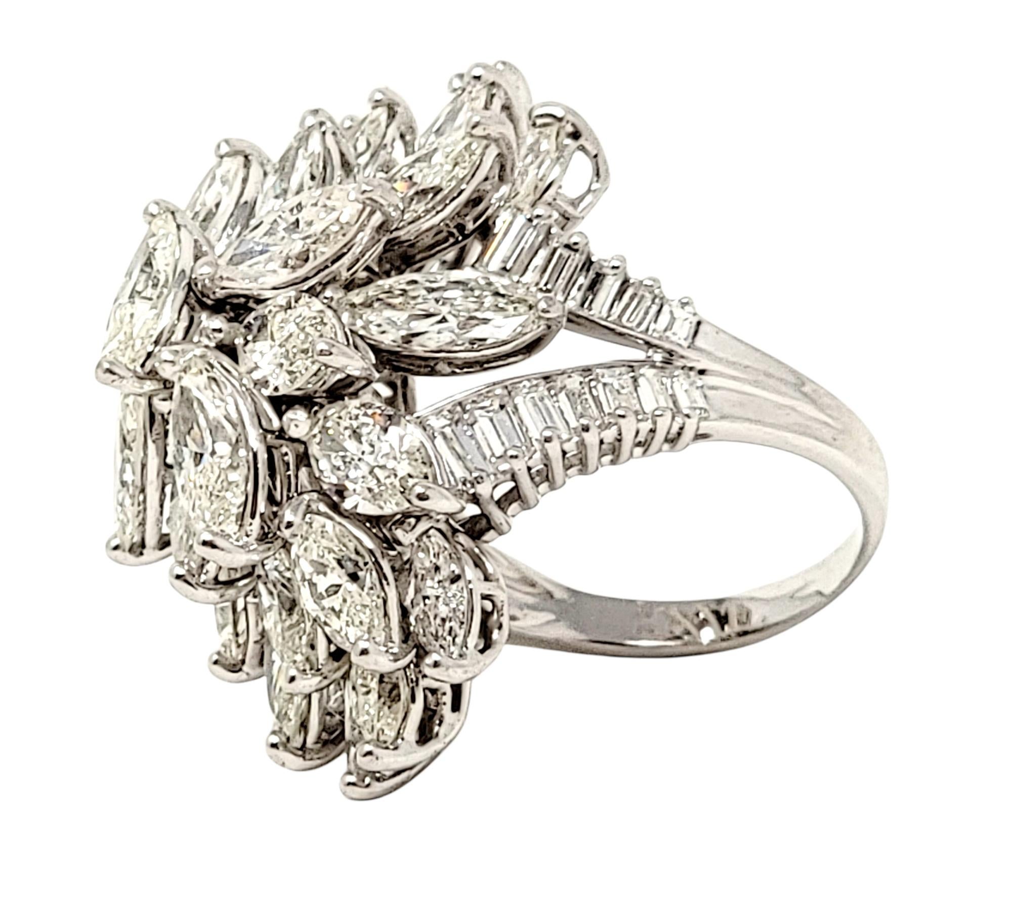 7.75 Carats Marquis and Baguette Diamond Cluster Cocktail Ring in 18 Karat Gold  1