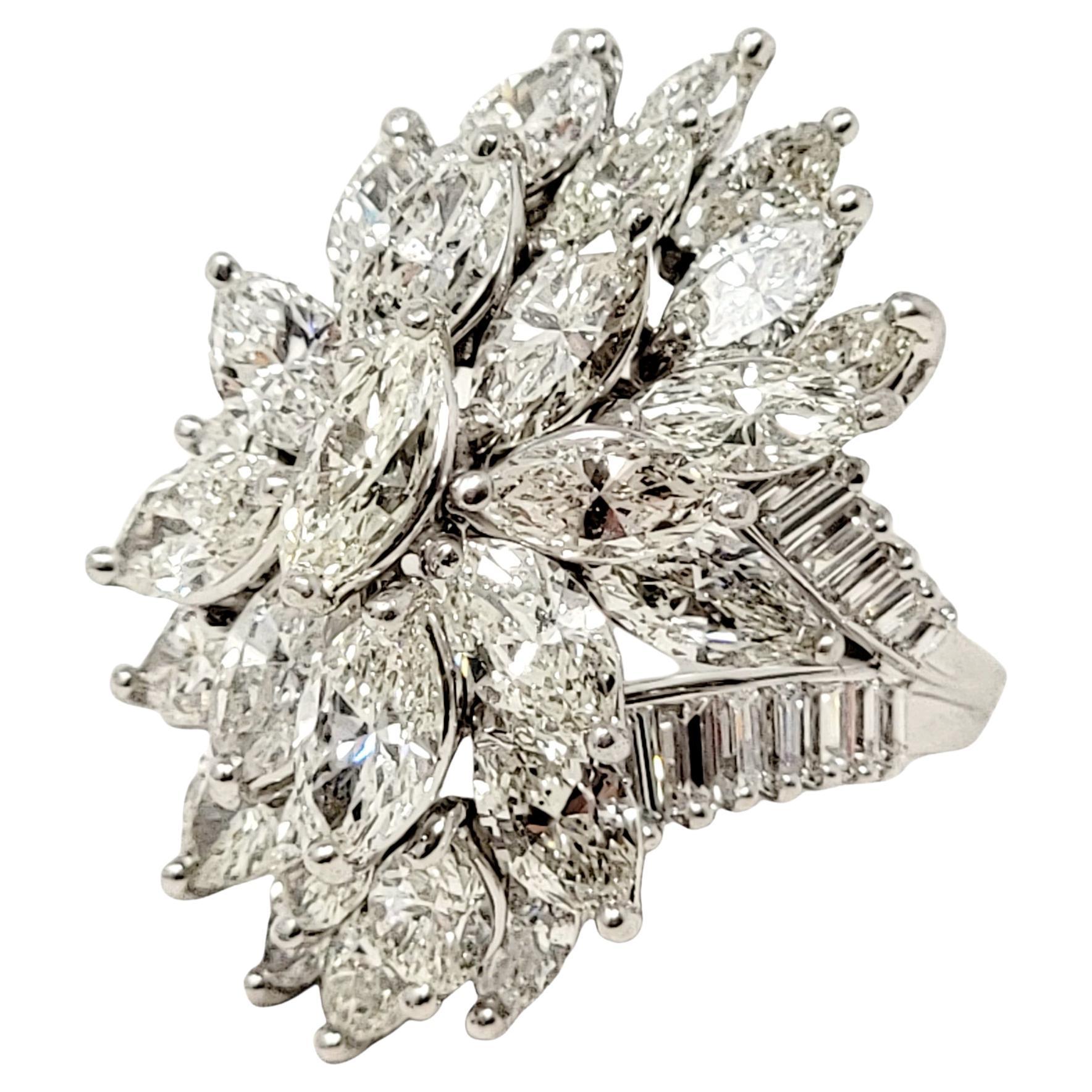 7.75 Carats Marquis and Baguette Diamond Cluster Cocktail Ring in 18 Karat Gold 