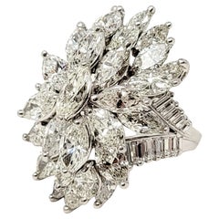 7.75 Carats Marquis and Baguette Diamond Cluster Cocktail Ring in 18 Karat Gold 