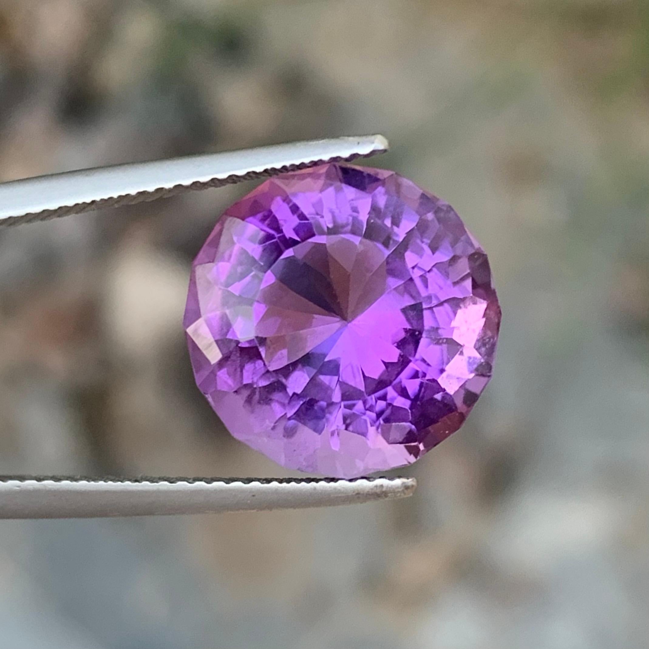 Facet Amethyst 
Weight: 7.75 Carats 
Dimension: 13.3x13.1x8.3 Mm
Origin: Brazil 
Color: Purple
Shape: Round
Treatment: Non
Certificate; On Customer Demand 
Amethyst, a gemstone of captivating purple beauty, has enchanted humanity for millennia with