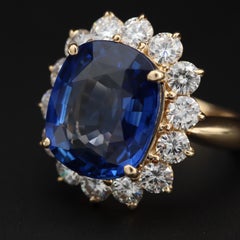 18K Gold 5 CT Natural Sapphire Diamond Antique Art Deco Style Engagement Ring