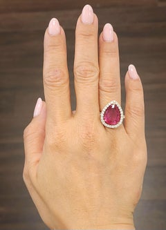 Anillo de Rubelita Natural y Diamantes de 7,75 ct