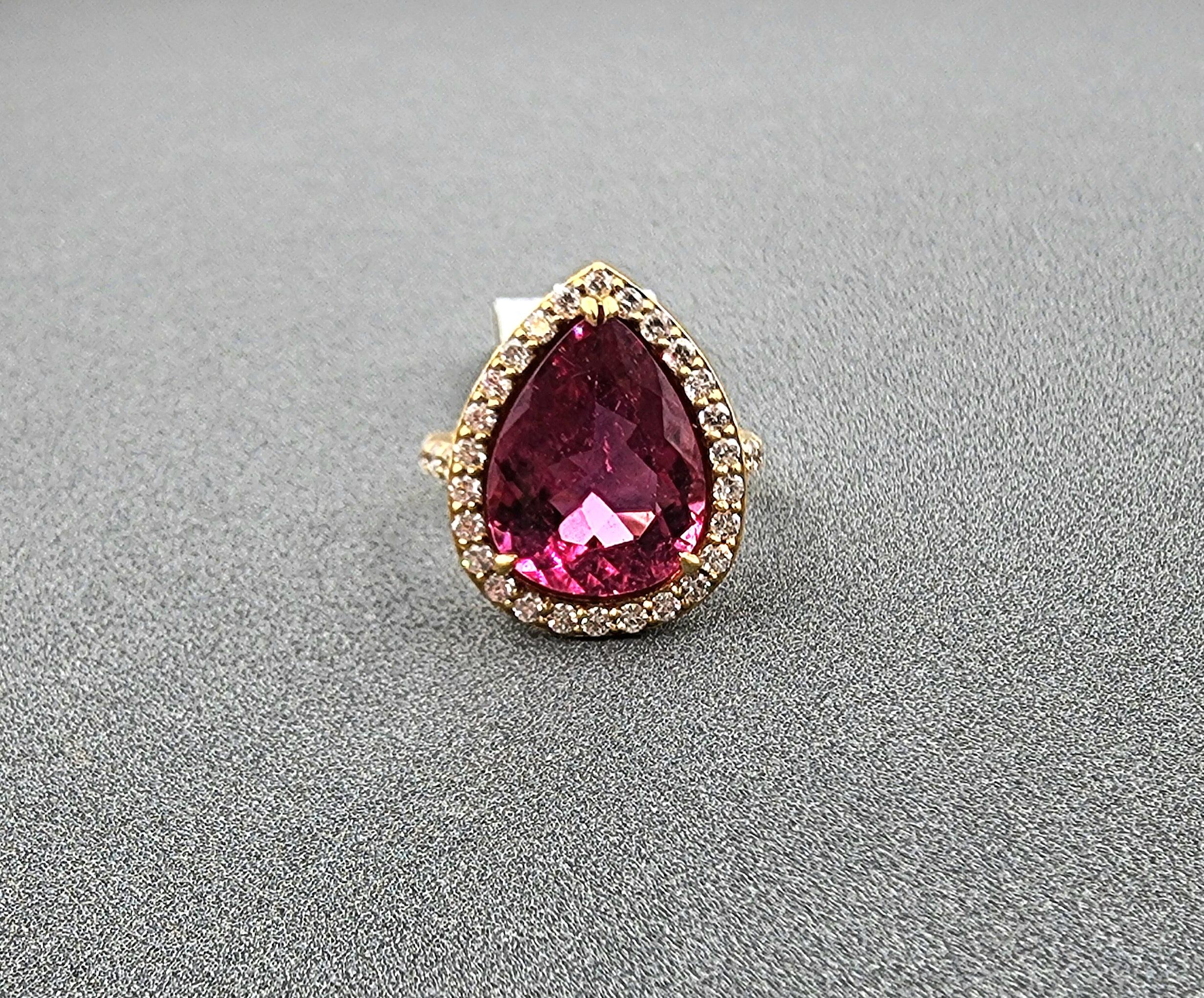 7.75 ct Natural Rubellite & Diamond Ring For Sale 1
