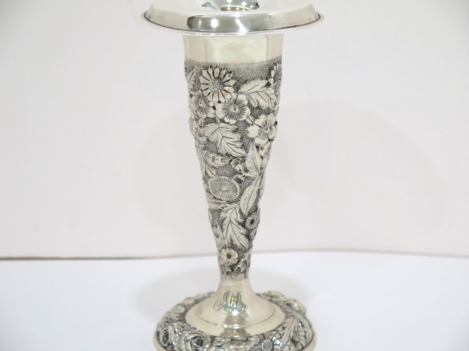 Repoussé 7.75 in - Sterling Silver Jenkins & Jenkins Antique Floral Repousse Vase